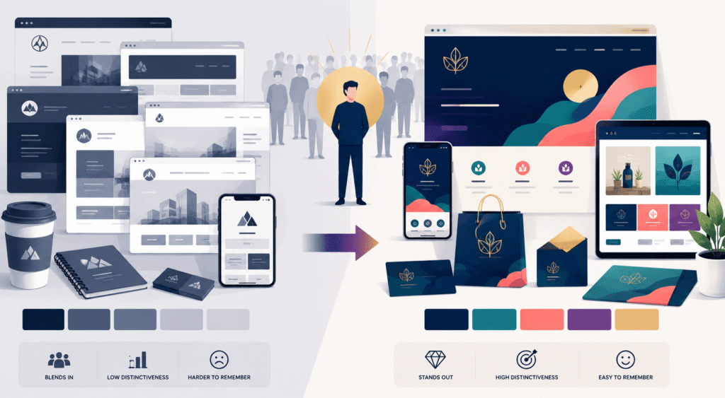 Unique brand color differentiation strategy helping businesses stand out from competitors