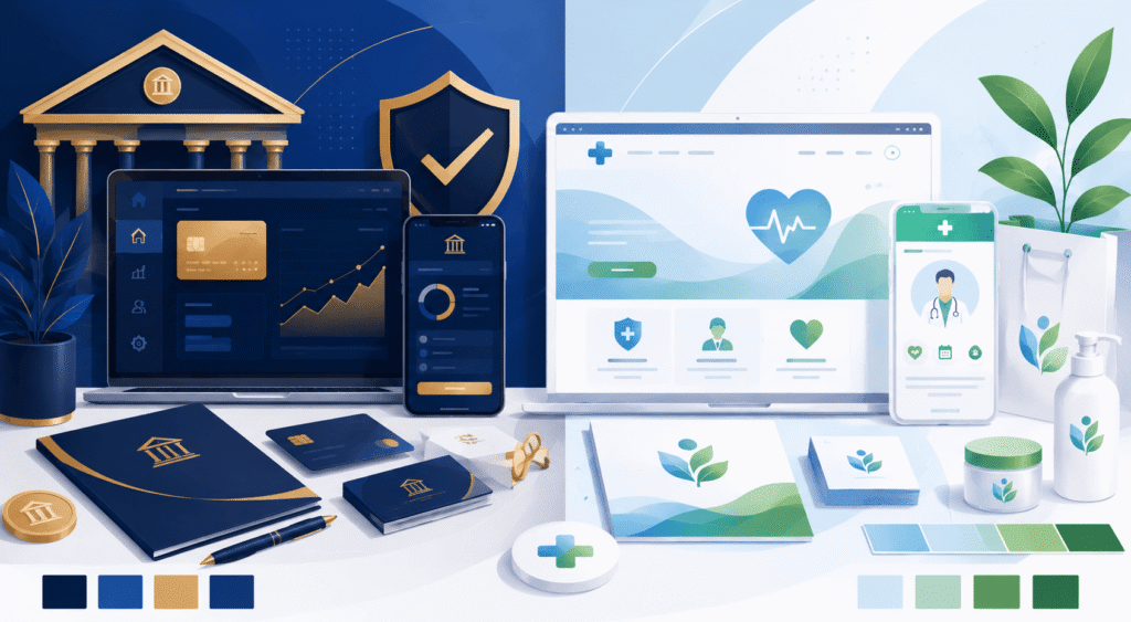 Finance and healthcare brand color palette examples for trust and professionalism