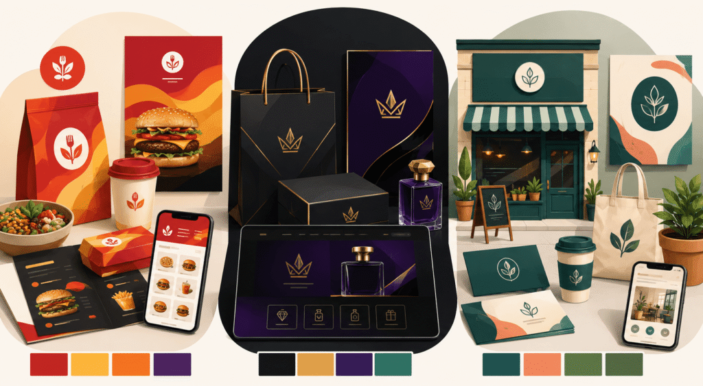 Food, luxury, and local business branding color palettes for customer engagement